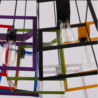 Chic and Colorful Wrought Iron Cube Cage 9.8”Wide Designer Mini Pendant Lighting