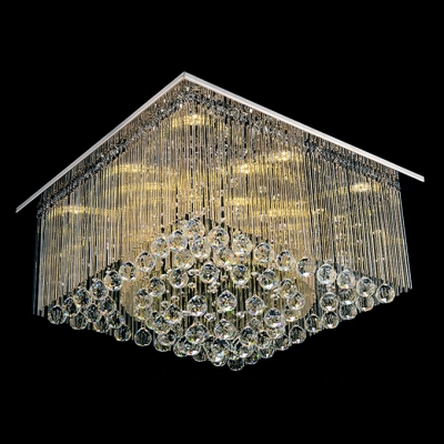 Clear Cluster of Crystal Globes and Crystal Glass Rods Falling Beautiful Design Flush Mount
