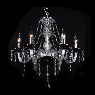 Clear Crystal Column and Strands Black Bobeches Chandelier Add Elegant to Your House