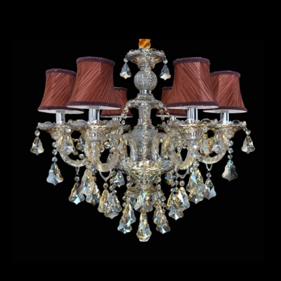 Crystal Pendaloques Crystal Glass Column and Beautiful Shades Richly Elegant Chandelier