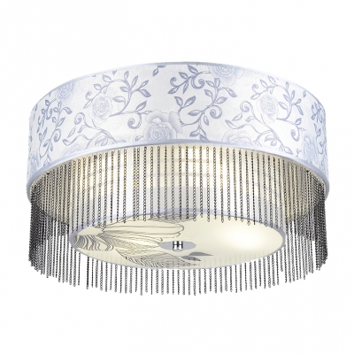 Delicate Leaves Patterned White Shade Add Glamour to Delightgul Four Light Flush Mount Ceiling Light