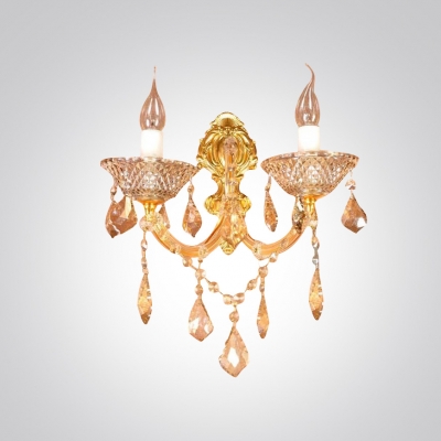 Gorgeous Stylish European Style Gold Finish Wall Sconce Adorned with Unique Crystal Droplets