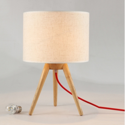 Lovely And Chic Wood Tripod Linen Shaded Designer Style Table Lamp