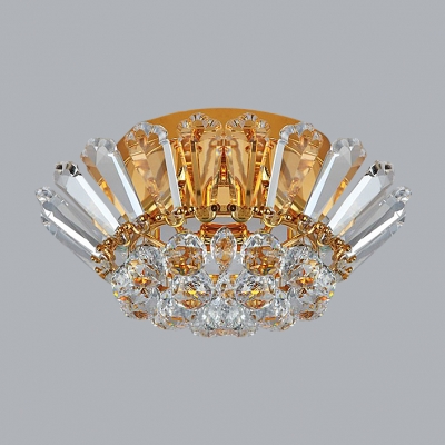 Majestic and Luxurious Gold Finish and Clear Crystal Bowl Flush Mount Ceiling Light