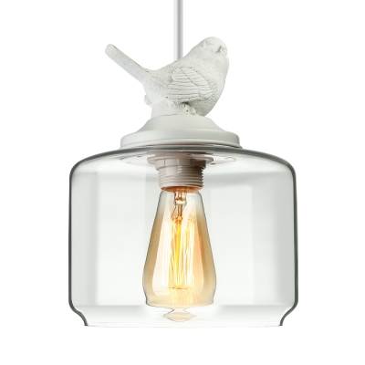 Soft And Romantic White Resin Bird And Hand-Blown Clear Glass Shaded Designer Light