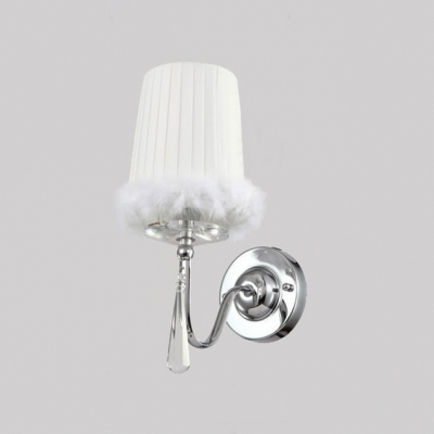 Soft Nap Brimmed White Fabric Shade and Faceted Crystal Drop Add Charm to Elegant Delightful Single Light Wall Sconce