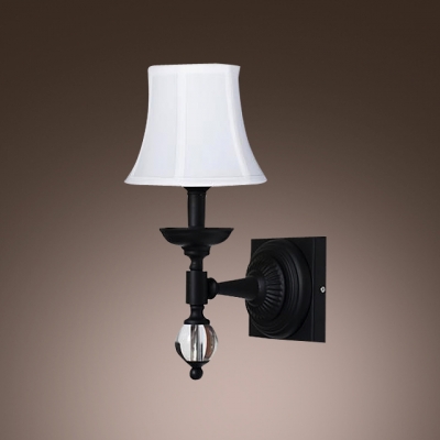 Striking Wall Sconce with Beige Fabric Shade Features  Beautiful Wrought Iron And Crystal