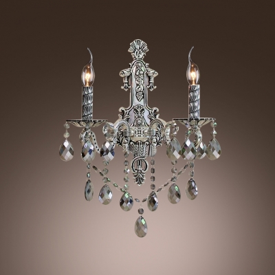 Unparalleled Metal Frame Wall Sconce Featured Clear Crystal Droplets and Sleek Strolling Arm