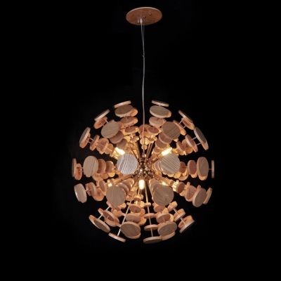 Wood Burst Globe Shaped Designer Large Pendant Light for Restaurant