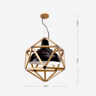 Wood Cage and Wrought Iron Bowl Inner Shaded Designer Pendant Light