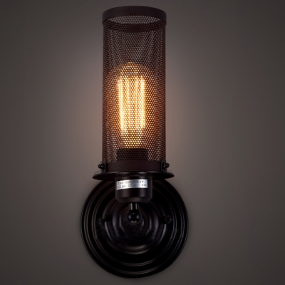 Wrought Iron Cylinder Net Wall Light in Industrial Style