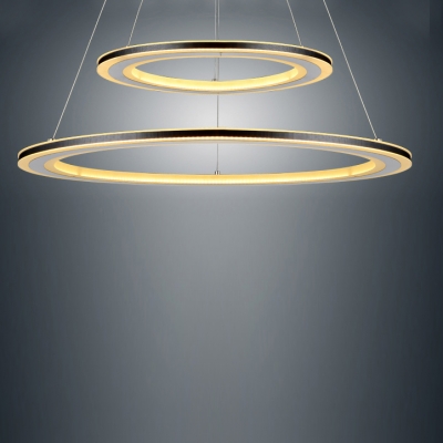 Black Simple Two Tiers Modern  LED Round Pendant