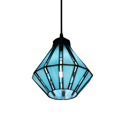 Blue Tiffany Glass Shade Single Light 8 Inches Wide Mini Pendant Light