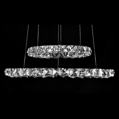 Bold and Chic Round Crystal Two Rings Shaped Pendant Light Embedded by Crystal Diamonds