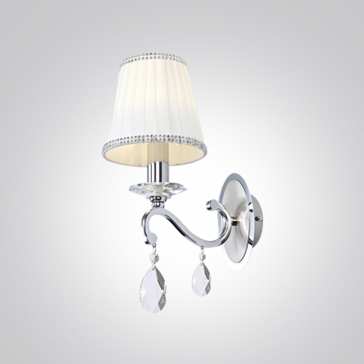 Contemporary Simple Wall Sconce Adorned with Chrome Finish and White Fabric Drum Shade
