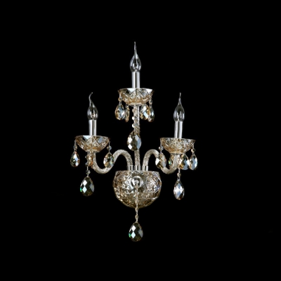 Dramatic Impressive Three Light Crystal Wall Sconce with Graceful Curving Arms