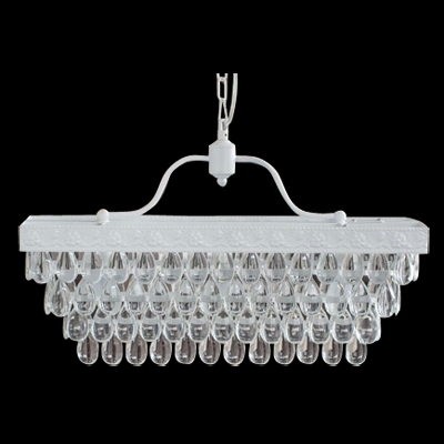 European Style 3- Lights Island Pendant Lighting Composed with White Finish Metal Frame and Crystal Drops