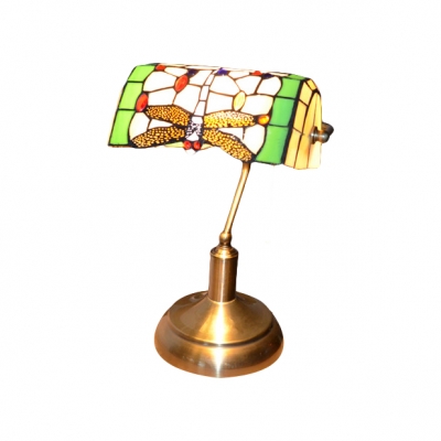 Fancy Dragonfly Patterned Glass Shade Bronze Finish Tiffany Lamp