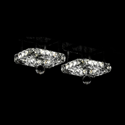 Finely Hand Cut Crystal Diamonds Square Flush Mount Light Hanging a Crystal Ball