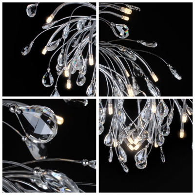 Floral Faceted Clear Crystals and Metal Branches Bold Contemporary Style Pendant Lighting