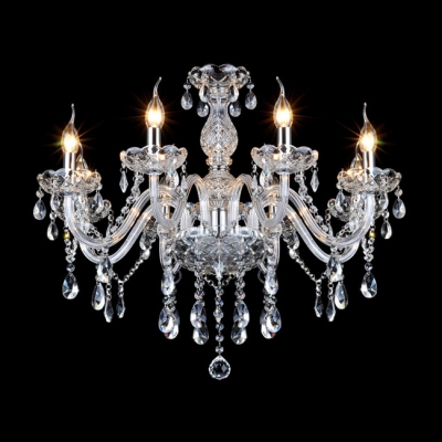 Glamorous Chandelier Provides Glitter and Glamour with  Sparkling Crystal Complemented by Silver Finish Accents