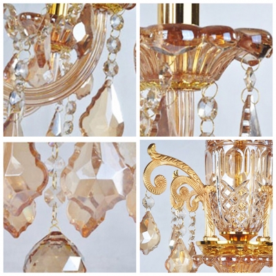 Golden and Elegant  8-Light Crystal Scrolling Arms and Droplets Chandelier Lighting
