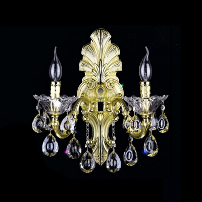 Magnificent Dazzling Lead Champagne Crystal Add Charm to Glistening Two Light Wall Sconce