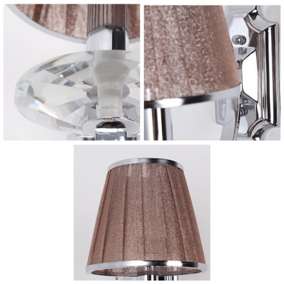 Modern Polished Finish Iron Frame and Brown Shade Composed Wall Sconce with Faceted Crystal Droplet