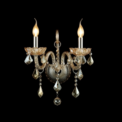 Regal Luxurious Candelabra Style Crystal Wall Sconce with Graceful Curving Crystal Arms