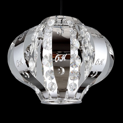 Round Chrome Finish Frame Sparkling Crystal Beads Accented Large Pendant Light