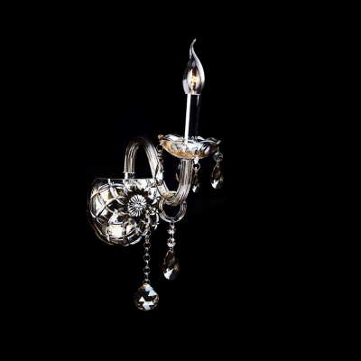 Sleek Scrolling Arm and Clear Crystal Formed Graceful Single Light Wall Sconce