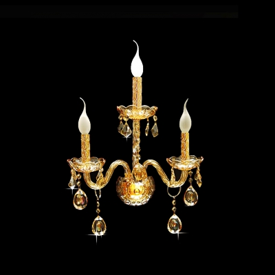 Sophisticated Three Light Crystal Wall Sconce with Graceful Curving Arm