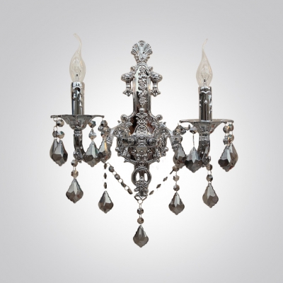 Sparkling Dazzling Clear Crystal Wall Scocne with Two Light Curved Arm