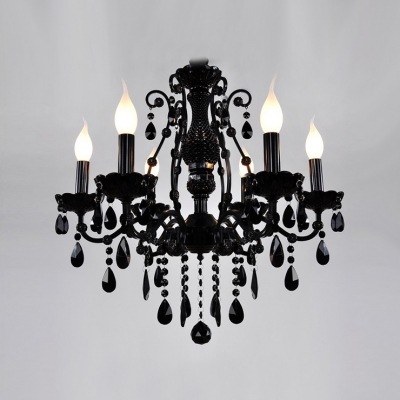 Spectacular Crystal Chandelier Features Gleaming Black  Finish and Delicate Scrolling Arms