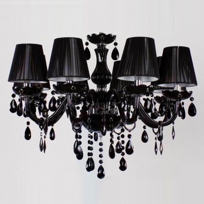 Splendid and Bold Jet Black Crystal Glass Arms and Droplets Chandelier