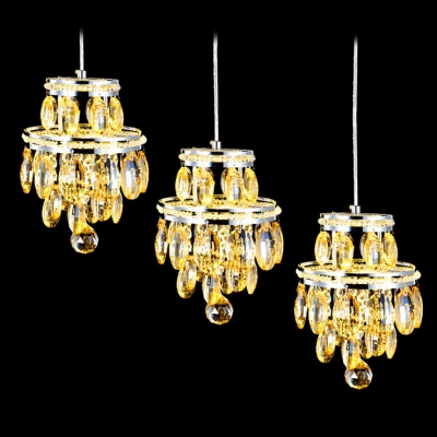 Stunning Golden Multi-Light Ceiling Pendant Light Features Dazzling Crystals and Delicate Chrome Finish