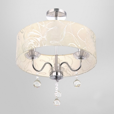 Three-Light Romantic Rose Details Drum Shade Dropling Crystal Balls Mini Chandelier Ceiling Light