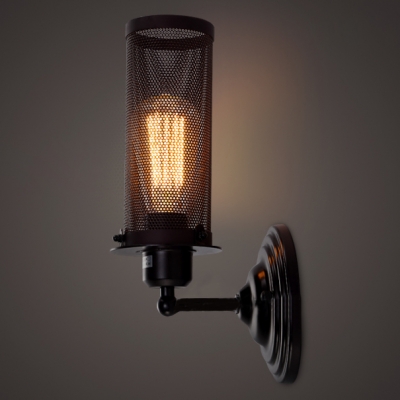 Wrought Iron Cylinder Net Wall Light in Industrial Style