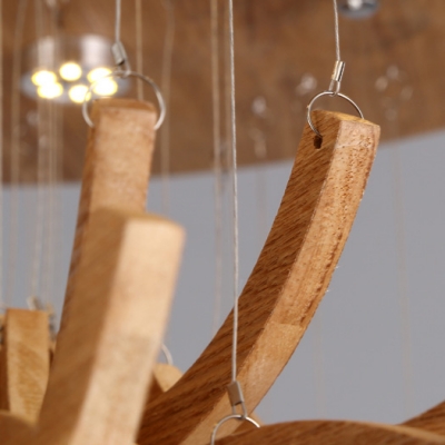 Round Canopy Hanging Wooden Sticks Large Pendant Light 23.6”Wide 7-Light