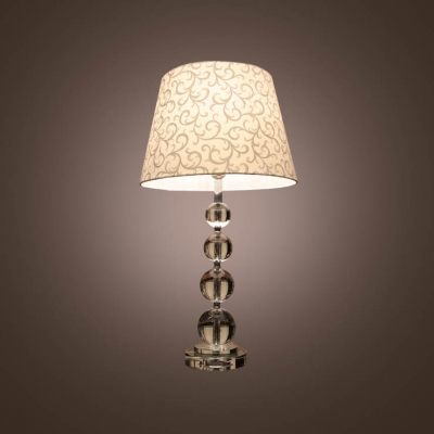 Beautiful Fabric Shade with Lead Crystal Table Lamp Features Four Stacked Crystal Globes Create the Base