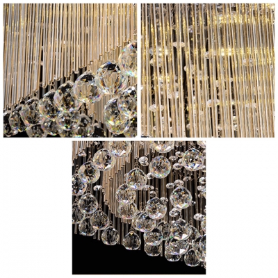 Clear Cluster of Crystal Globes and Crystal Glass Rods Falling Beautiful Design Flush Mount