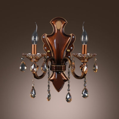 Crystal Plate and Drops Add Charm to Delightful Two Light Wall Sconce