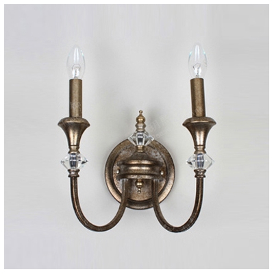 Curvaceous Sleek Antique Brass Two Light Crystal Wall Sconce