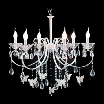 Delicate Small Butterfles Suspended and Hand Cut Crystal Strands and Droplets Accented 6-Light Chandelier