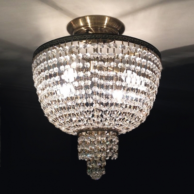 Draped Crystal Strands Surround Metal Frame for Bright Sparkling Ceiling Accent