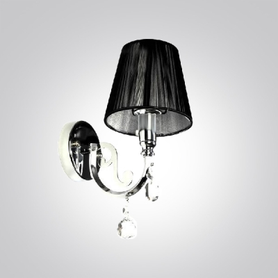 Excellent Silver Finish Paired with  Black Fabric Shade Made Crystal Accented Wall Sconce Contemporary Look