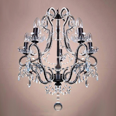 Exquisite Chandelier Features Black Finish Frame Trimmed with Clear Crystal Creates Amazing Look