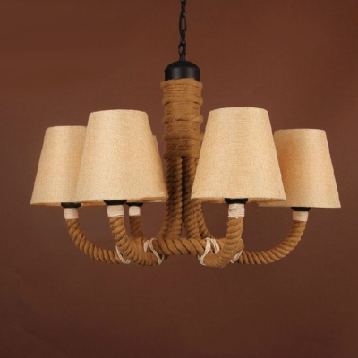 

Fabric Shades and Rope 6-Light Industrial Country Chandelier Pendant Light, HL372228