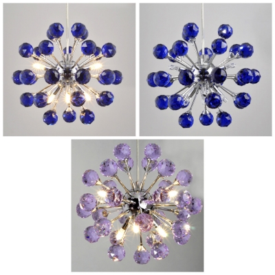 Glamorous and Chic Pendant Light Features Purple Crystal Balls for Sophisticated Look
