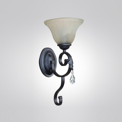 Gleaming Single Light Wall Sconce Adorned with Graceful Scrolling Arm and Clear Crystal Drop